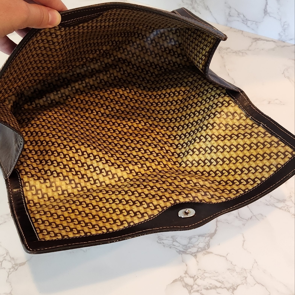 Vintage GUCCI Sherry Line Brown Suede Clutch - Picture 9 of 11